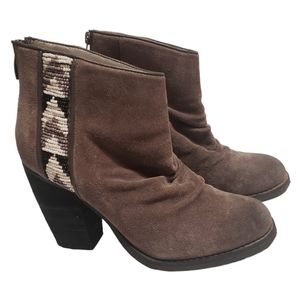 Sbicca Suede Vintage Collection Muted Brown Ankle Beaded Booties Size 7